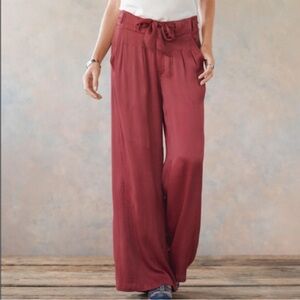 Sundance Satin Tie Waist Wide Leg High Rise Trousers in Dark Rose Size 2